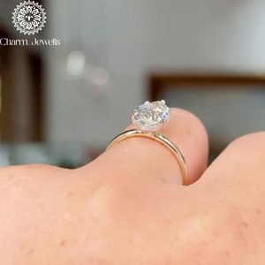 Bague de fiançailles Charm Jewells en argent 925 et moissanite, sertie à griffes, style classique, certifiée IGI, options plaqué or rose/14 carats - Product Image 2