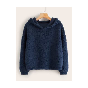 <b>Brown</b> Fleece Hooded Sweatshirt Bear Ears Oversized Unisex Spring Eco-Friendly Breathable Casual Style Solid Color Long Length - Product Image 2
