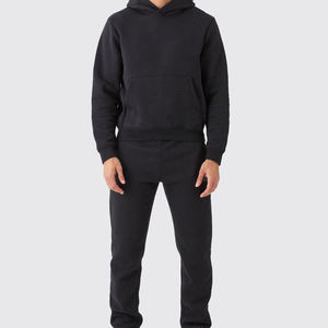 Ensemble de survêtement unisexe noir à capuche, manches longues, couleur unie, décontracté, écologique, design 2 en 1, sweat-shirt en coton, pantalon de jogging - Product Image 2
