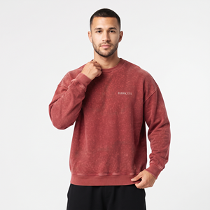 Sudadera con hombros caídos 100% algodón con lavado ácido para hombre, logotipo frontal personalizado, fábrica OEM ODM - Product Image 4