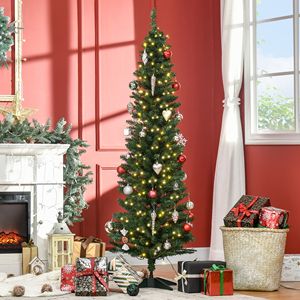 Albero di Natale Artificiale Noble Fir Sottile Pre-Illuminato da 180 cm con 200 Luci LED Bianco Caldo e 390 Punte - Elegante Decorazione per la Casa - Product Image 2
