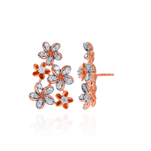 Elegant Multi-Flower <b>Rose</b> Gold Tone Ring with Brilliant Lab Grown <b>Petal</b> Detailing Silver Tone Accents and Romantic Floral Design - Product Image 3