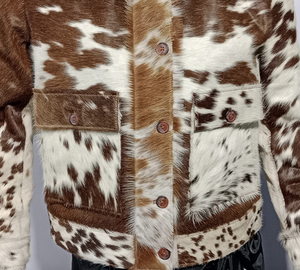 Veste en cuir de vachette pour homme, imprimé animal, col rabattu, fermeture boutonnée, hiver, décontractée, doublure en fourrure épaisse - Product Image 2