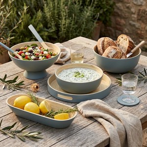 Spun Bamboo Serving Bowl Set with <b>Tray</b> and Utensil Kitchenware Bamboo Salad Servers Food Fruit Dining Table made in Vietnam - Product Image 4