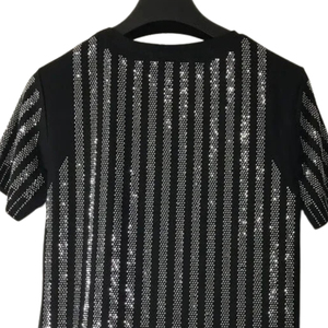 T-shirt pour femme orné de strass, coton premium, col rond décontracté, vêtements personnalisés, vente en gros, usine - Product Image 3