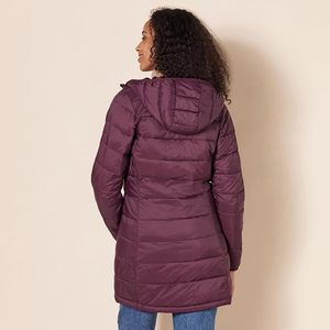 Veste longue matelassée rouge bordeaux coupe-vent à col montant et fermeture éclair, manteau d'hiver long en duvet - Product Image 2