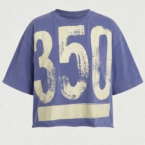Nouveaux T-shirts d'été unisexes bleus surdimensionnés à logo personnalisé, en coton tricoté épais 220g, respirants, coupe ample - Product Image 1