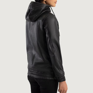 Veste d'hiver décontractée unisexe en cuir de mouton noir véritable et toile, coupe-vent, matelassée, douce, avec demi-fermeture éclair et doublure en coton - Product Image 2