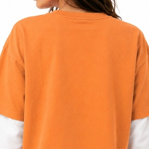 T-shirt double couche pour femme, moderne avec logo rose imprimé, coupe ample, style décontracté, col rond, confortable pour tous les jours - Product Image 5