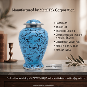 Handmade Blue Metal Cremation <b>Urn</b> for Adult Human Ashes Engraved Aluminum Funeral Memorial <b>Urn</b> <b>Large</b> Decorative Burial Keepsakes - Product Image 2