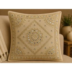 Indian Embroidered Blue Cushion <b>Cover</b> Boho Decorative Pillowcase Handmade <b>Sofa</b> <b>Throw</b> Pillow Home Decor - Product Image 5