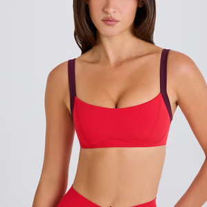 OEM Manufacturer Custom Logo Women's Contrast Double <b>Layer</b> Sports Bra With Adjustable Strap - Product Image 1