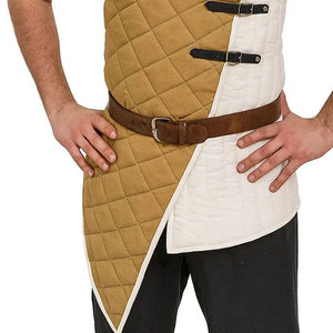 Chaqueta Gambeson Medieval Acolchada de Algodón Bicolor Camel y Blanco con Correas de Cuero y Hebillas, Estilo Vikingo - Product Image 4