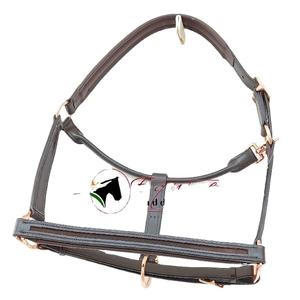 Quincaillerie en or rose de qualité supérieure licou de cheval en cuir véritable haut de gamme avec canal vide sur le nez et la pièce de joue - Product Image 1