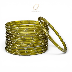 Fashion Indian Kashmiri Jewelry Luxe Olive Shimmer Raindrop Glass <b>Bangles</b> Diamond Gold Plated Stone for Women Wholesale Price - Product Image 3
