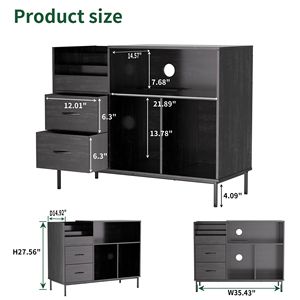 Support pour tourne-disque en bois grainé noir avec prise de courant, couvercle rabattable, table pour plus de 300 vinyles, étagères pour CD, console multimédia - Product Image 6