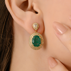 18K White Gold Double Halo Cluster Hoop Earrings with Sapphire Ruby and Pearl Accents - Product Image 1