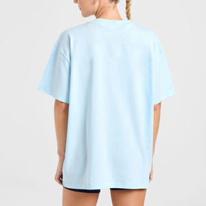 Women Oversized Solid Color Cotton T-Shirt Crew Neck Loose Fit Regular Sleeve Breathable All Seasons Jersey Knitted - Product Image 2