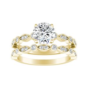 Bague en or jaune 14 carats certifiée IGI avec diamant de 1,50 carat, clarté VS1, couleur F, taille brillant rond, diamants de laboratoire, ensemble de bagues de mariage - Product Image 1