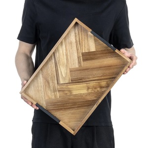 Luxury Wooden Serving <b>Tray</b> with Handles Herringbone Design Solid Wood Rectangular Serving <b>Tray</b> for Home Hotel Restaurant - Product Image 6