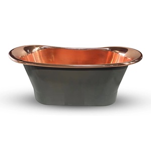 Baignoire en cuivre haut de gamme à base droite, intérieur en cuivre poli, extérieur gris graphite pour une expérience de bain de luxe - Product Image 4