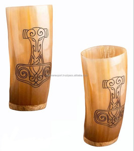 Auténtico Vaso de Vino Vikingo de Gres de 200 ml, Cuerno para Beber de Hierro, Acabado Perfecto, Logotipo Personalizado, Ideal para Negocios, Personal, Mejores Padrinos de Boda - Product Image 1