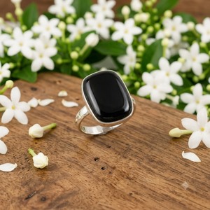 Bague en argent 925 avec onyx, sertissage clos, minimaliste, pierre précieuse, unisexe, pour tous les jours - Product Image 2