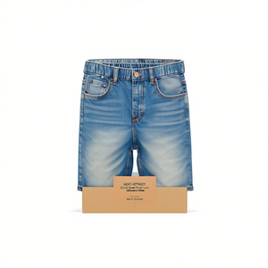 Shorts en jean tissé respirant pour homme, taille mi-haute, décontracté, mode estivale, fabriqué au Bangladesh, 100 % coton, délavage clair, coupe droite, avec poches - Product Image 3