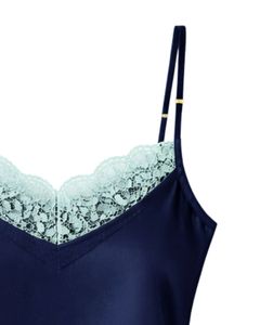 ชุดนอนเซ็กซี่ผ้าซาตินสีน้ำเงินกรมท่า แต่งลูกไม้ สายเดี่ยว กางเกงขาสั้น ชุดนอนผู้หญิง ชุดนอนผ้าไหมนุ่ม ชุดนอนฤดูร้อน ชุดลำลองสองชิ้น - Product Image 5