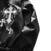 Jaket Kulit Pria Streetwear Custom OEM dengan Grafis Depan, Jaket Kulit Motor Zipper untuk Pria, Penjualan Panas Musim Dingin