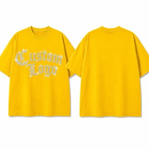Camiseta Extra Grande Amarilla Personalizada con Pedrería |   Camiseta gótica con estampado de cristales brillantes |   Camiseta de Moda Urbana Unisex al por Mayor - Product Image 1