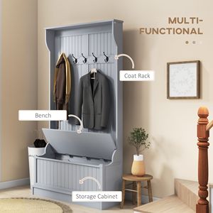 3-in-1 Freestanding Entryway Bench with Coat Rack & <b>Shoe</b> Storage Hall Tree with 5 <b>Hooks</b> Home Furniture Made of MDF - Product Image 4