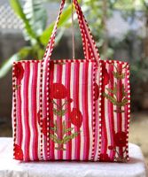 Tas Kanvas Bohemian Dengan Desain Panel Bordir Bunga Biru, Bagian Atas Terbuka Untuk Belanja Sepanjang Musim