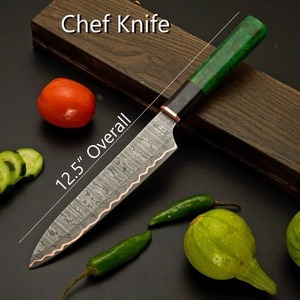 Ensemble de 5 couteaux de cuisine en acier damas cuivré, couteaux de chef professionnels avec manches en résine verte - Product Image 5