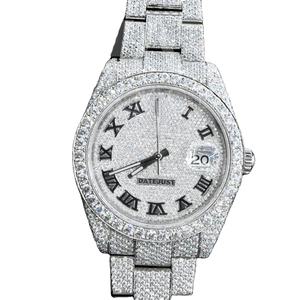 Montre mécanique analogique automatique en acier inoxydable avec diamants Moissanite VVS, or jaune, or blanc, luxe, hip-hop - Product Image 1