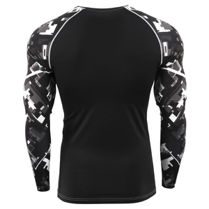 Mens Long Sleeve <b>Compression</b> <b>Shirt</b> <b>Black</b> Hex Pattern Quick Dry Polyester Rash Guard Athletic Sports Training Workout Fitness - Product Image 4
