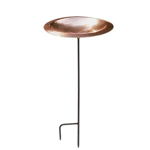 Bain d'oiseaux en cuivre martelé avec piquet, base de bain d'oiseaux en cuivre avec piquet, décoration de jardin extérieure, résistant aux intempéries, poli - Product Image 1