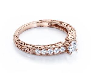 Anillo de Compromiso de Moissanita con Corte Victoriano, 0.6 Quilates, Chapado en Oro Rosa de 14k, Filigrana Milgrain, Elegante Anillo de Boda - Product Image 4