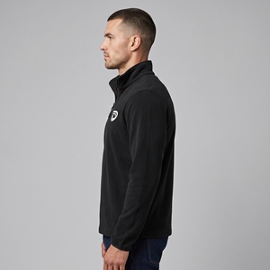 Dumela Men's Black Fleece <b>Quarter</b> <b>Zip</b> Pullover With <b>White</b> Logo Front Regular Fit Casual Autumn Wear - Product Image 5
