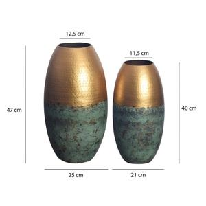 Vase de table moderne Focal Feature, finition dorée, fait main, pot décoratif, hauteur 39 cm et 31 cm, forme ovale - Product Image 1