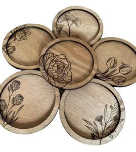 Posavasos Decorativo de Madera con Diseño Floral, Posavasos Redondo Cortado con Láser para Bebidas Frías y Calientes, Decoración del Hogar - Product Image 2