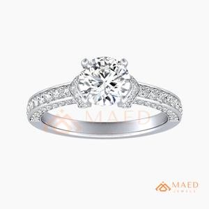 Round Cut Moissanite Engagement <b>Ring</b> 925 Silver <b>Split</b> Shank Pave Band Wedding <b>Ring</b> Diamond Look Jewelry - Product Image 5