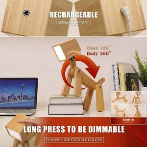 Lampe de bureau LED rechargeable en bois, commande tactile, alimentée par batterie, lumière blanche chaude 2700K, design minimaliste, abat-jour carré - Product Image 3