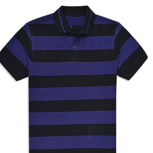 Men's Knitted Polo Shirt <b>Black</b> Purple Striped Short Sleeve Collared <b>Button</b> Casual Top - Product Image 4