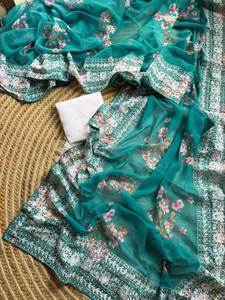 Premium Soft Georgette Fabric Lace Border Work Light Weight 5.5 MTR Long Length Customized Designer Party Saree Blouse Piece - Product Image 3