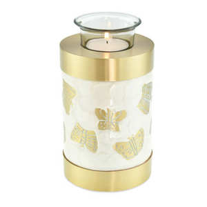 Urna Funeraria de Metal Azul con Detalles en Latón Grabado, Estilo Moderno, para Guardar Cenizas - Product Image 1