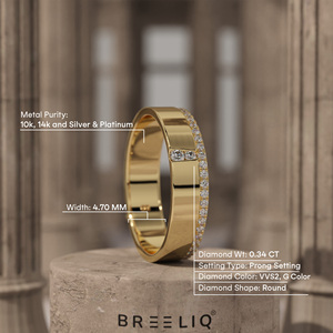 Anillo de Oro Sólido de 14K con Diamantes Cultivados en Laboratorio, Banda Ancha con Borde de Diamantes, Anillo de Boda Moderno Unisex, Joyería Fina - Product Image 2