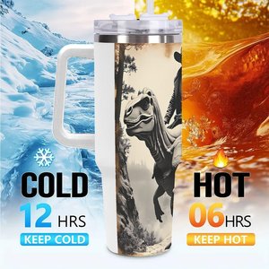 Vaso Térmico Personalizado de 40 oz, Taza de Viaje de Acero Inoxidable con Diseño de Vaquero Montando a un Dinosaurio - Product Image 6