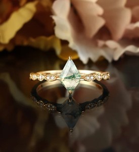Kite Cut Moss Agate Bridal Engagement <b>Ring</b> <b>Sterling</b> <b>Silver</b> Gold Plated Luxury Geometric Nature Inspired Prong <b>Set</b> Certified - Product Image 1