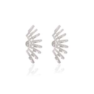 Pendientes de Oreja Tipo Cuff de Oro de 14K con Circonita y Perla para Bodas y Fiestas - Product Image 3